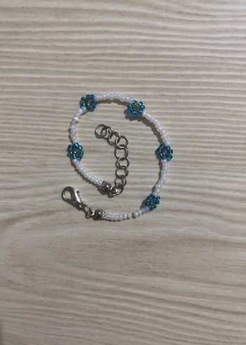 Turkuaz Çiçekli Boncuklu Kadın Bileklik - Görsel 4