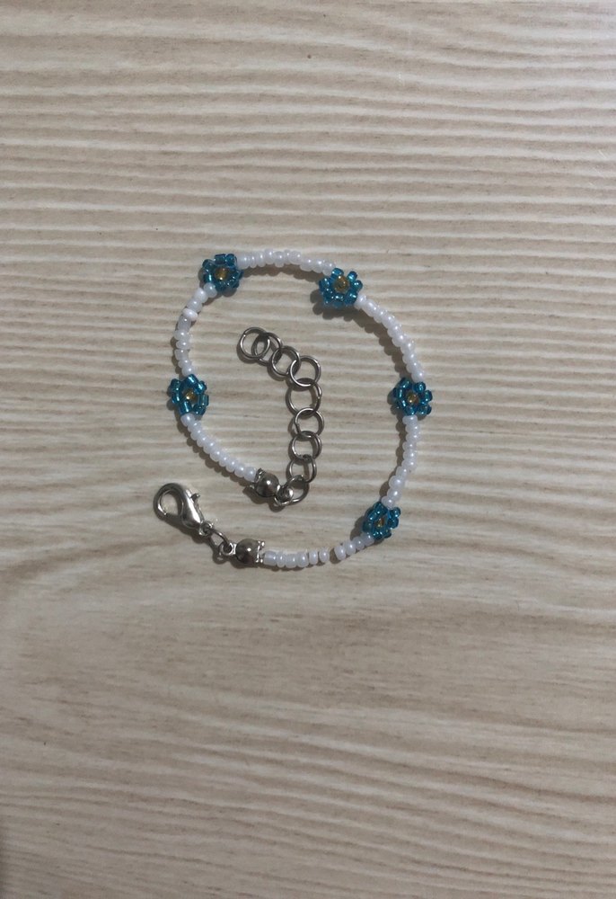 Turkuaz Çiçekli Boncuklu Kadın Bileklik - Görsel 4