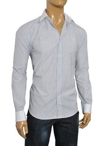 DG Erkek Gri beyaz çizgili Uzun Kollu Gömlek - Görsel 2