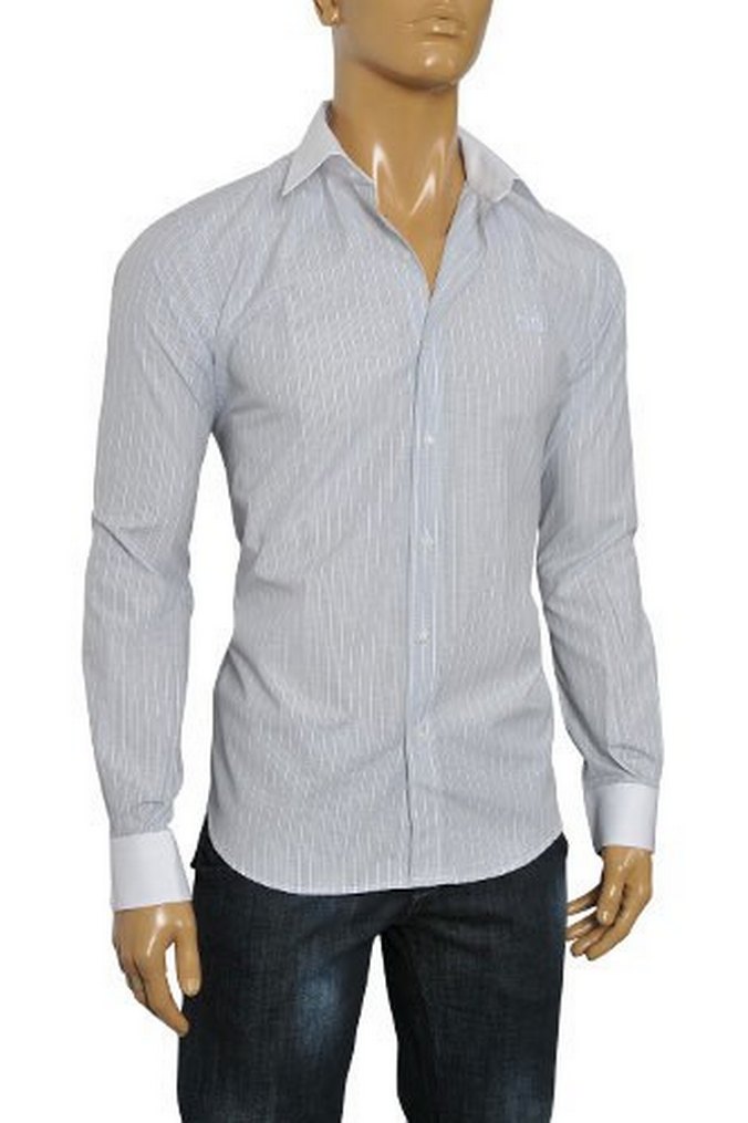 DG Erkek Gri beyaz çizgili Uzun Kollu Gömlek - Görsel 2