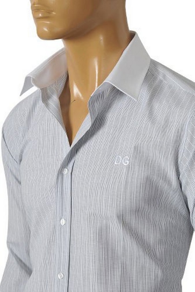 DG Erkek Gri beyaz çizgili Uzun Kollu Gömlek - Görsel 4