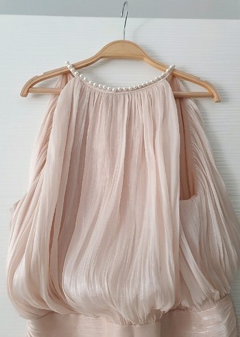 Pudra Drapeli Kolsuz Mini Abiye Elbise - Görsel 2