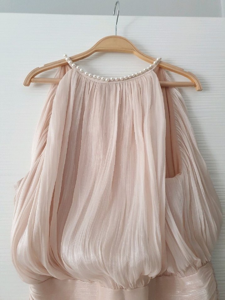 Pudra Drapeli Kolsuz Mini Abiye Elbise - Görsel 2