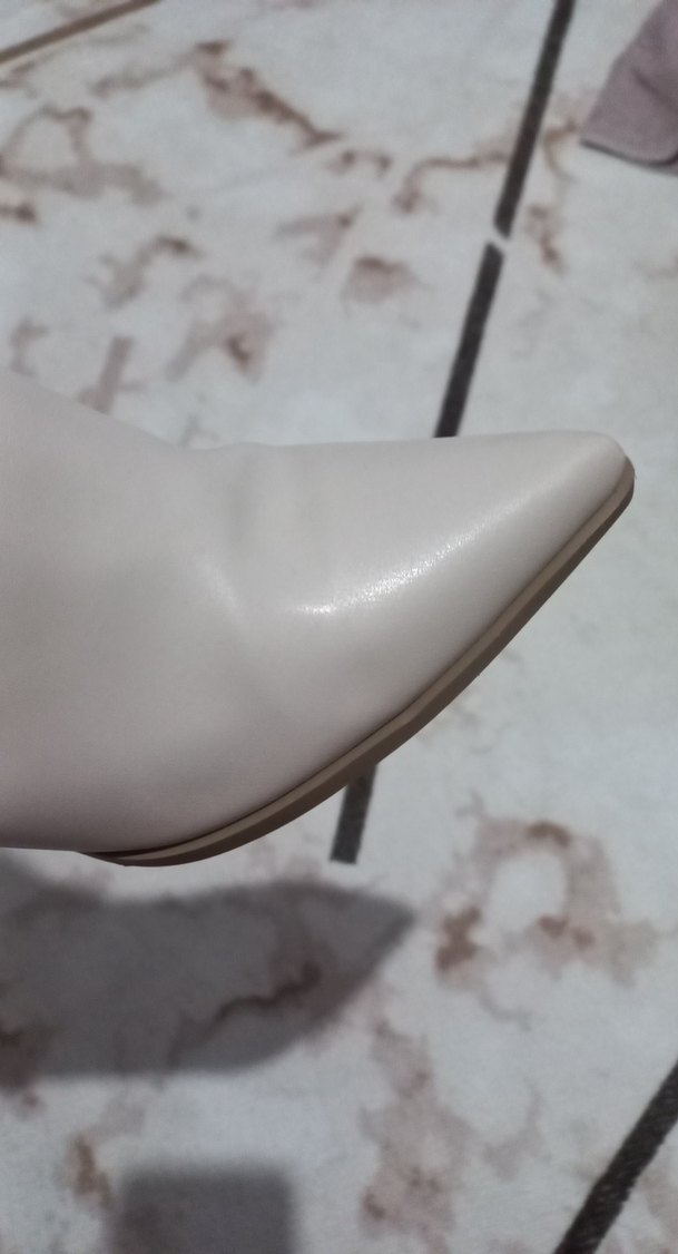 Bej Kadın Dizüstü Deri Çizme Stiletto Topuk - Görsel 3