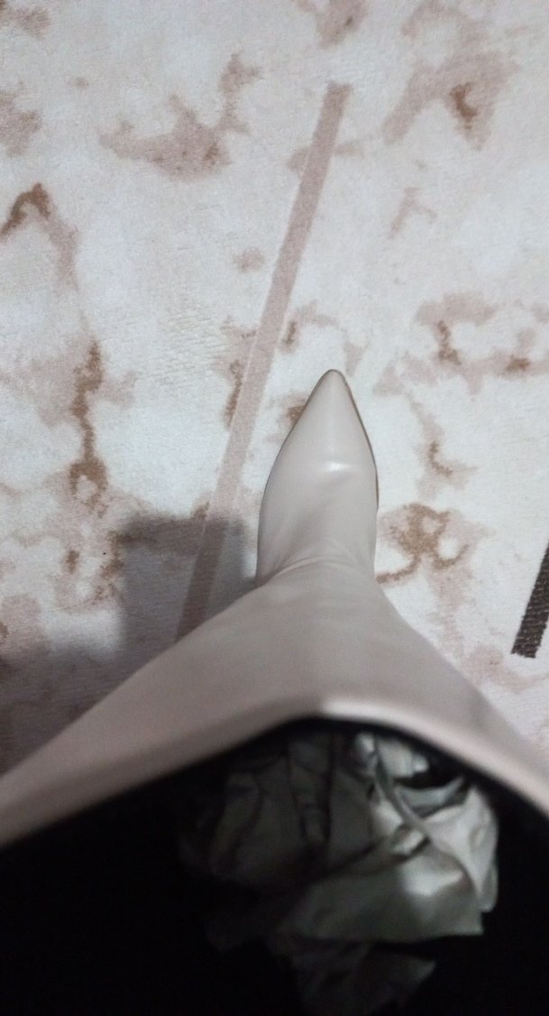 Bej Kadın Dizüstü Deri Çizme Stiletto Topuk - Görsel 5