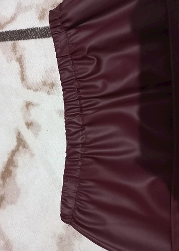 Bordo Midi Deri Etek - Görsel 3