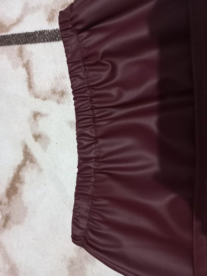 Bordo Midi Deri Etek - Görsel 3