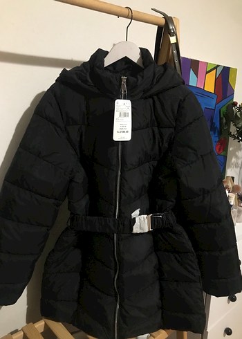 Kemerli Siyah Kadın Kışlık Mont - Görsel 2