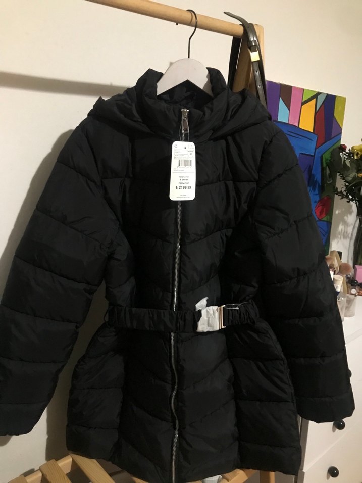 Kemerli Siyah Kadın Kışlık Mont - Görsel 2