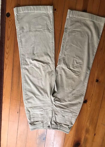 Düğmeli Bej Keten Kadın Pantolon - Görsel 2