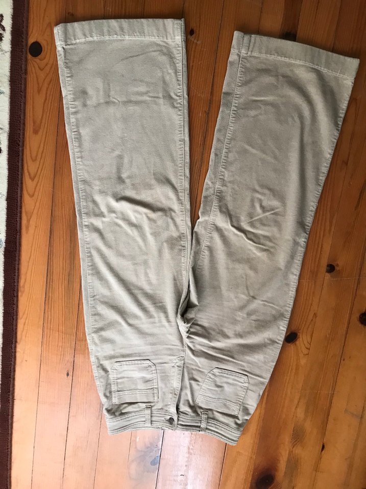 Düğmeli Bej Keten Kadın Pantolon - Görsel 2