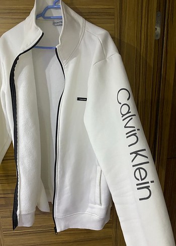 Calvin Klein Beyaz Fermuarlı Kadın Erkek hırka - Görsel 3