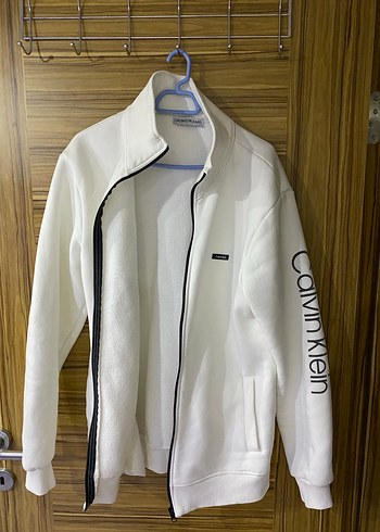 Calvin Klein Beyaz Fermuarlı Kadın Erkek hırka - Görsel 2
