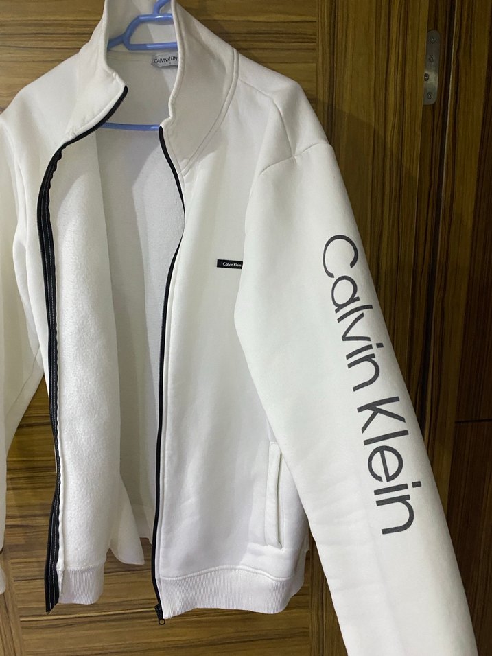 Calvin Klein Beyaz Fermuarlı Kadın Erkek hırka - Görsel 3