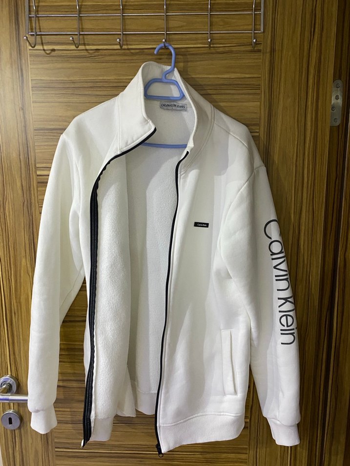 Calvin Klein Beyaz Fermuarlı Kadın Erkek hırka - Görsel 2