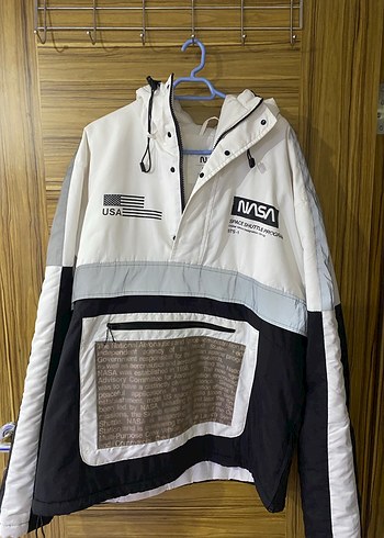 NASA Baskılı Gri Beyaz Erkek mont - Görsel 2