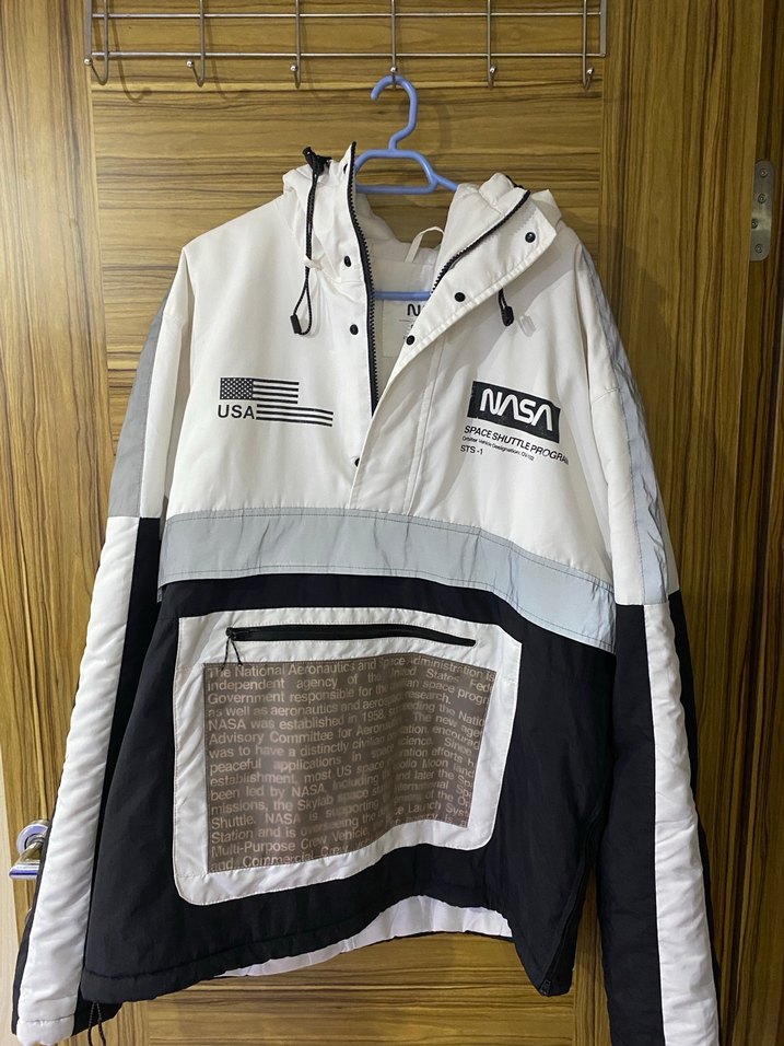 NASA Baskılı Gri Beyaz Erkek mont - Görsel 2
