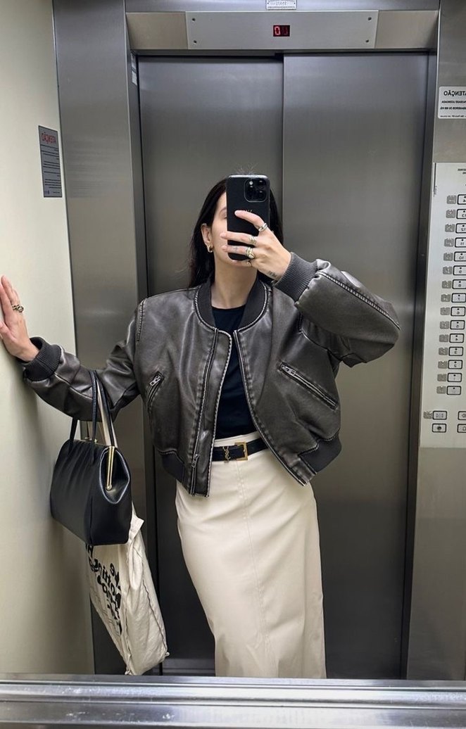 Kadın Gri Deri Bel Detaylı Ceket - Görsel 2