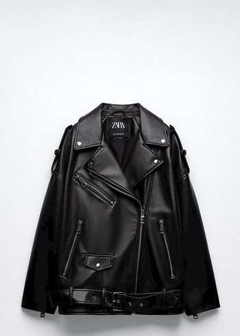 Kadın Siyah Deri Biker Ceket - Görsel 2