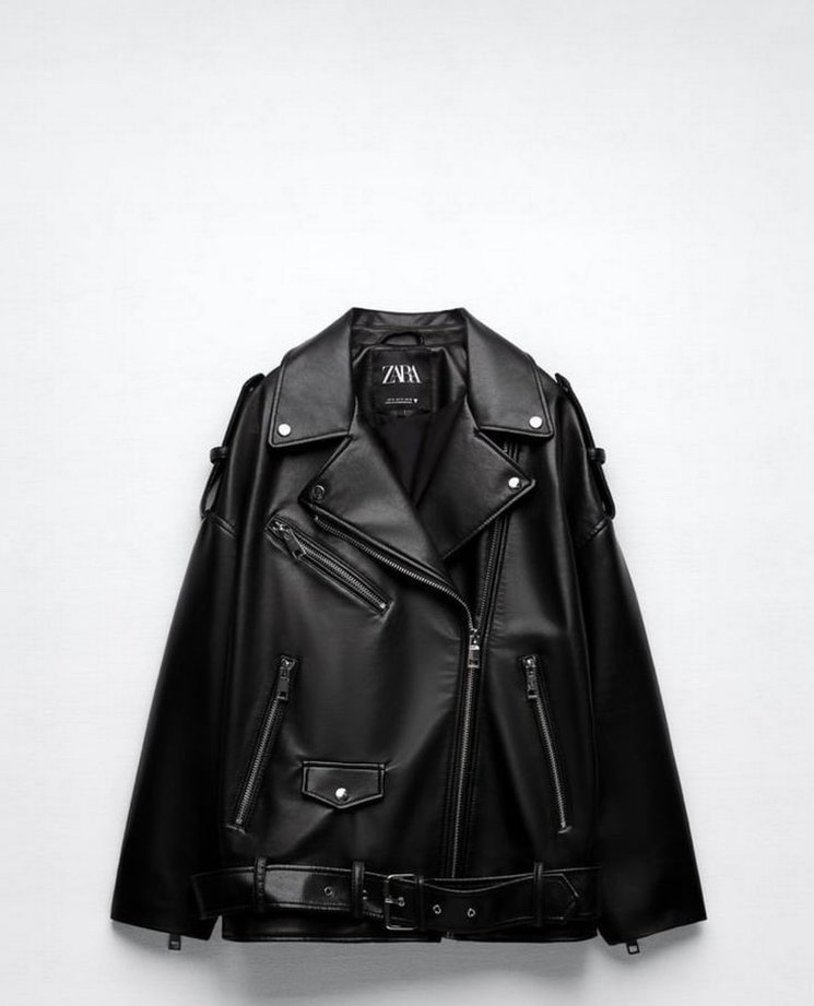 Kadın Siyah Deri Biker Ceket - Görsel 2