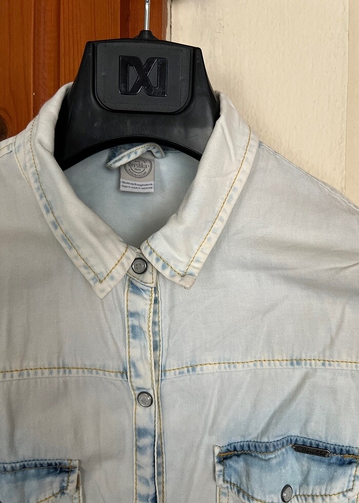 Yıkama jean gömlek - Görsel 3