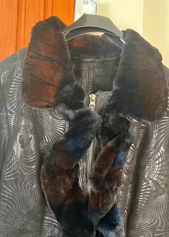 Kahverengi Desenli Uzun hakiki Deri Kürklü Kadın Kaban - Görsel 8