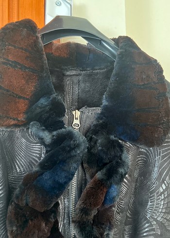 Kahverengi Desenli Uzun hakiki Deri Kürklü Kadın Kaban - Görsel 7