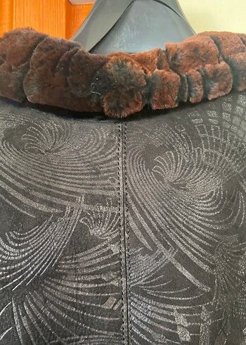 Kahverengi Desenli Uzun hakiki Deri Kürklü Kadın Kaban - Görsel 11