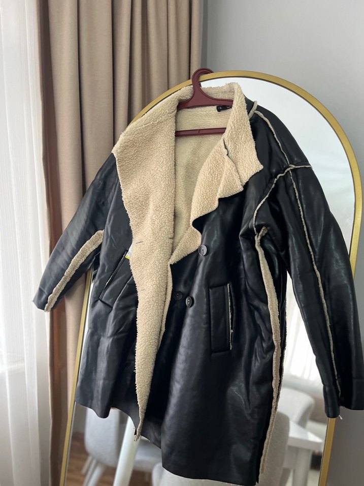 Kahverengi Kürklü Deri Midi Ceket - Görsel 2