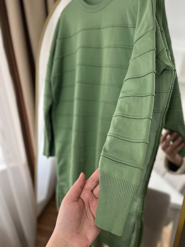 Kadın Yeşil Uzun Kollu Pilili Triko - Görsel 2