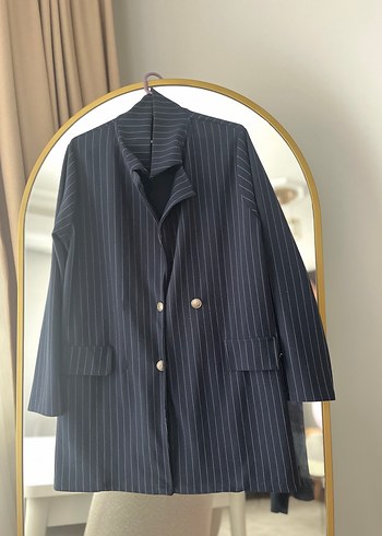 Çizgili Lacivert Uzun Kollu Kadın Blazer alt üst takım - Görsel 2