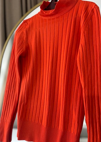 Kırmızı Yüksek Yakalı Kadın Triko Kazak - Görsel 2