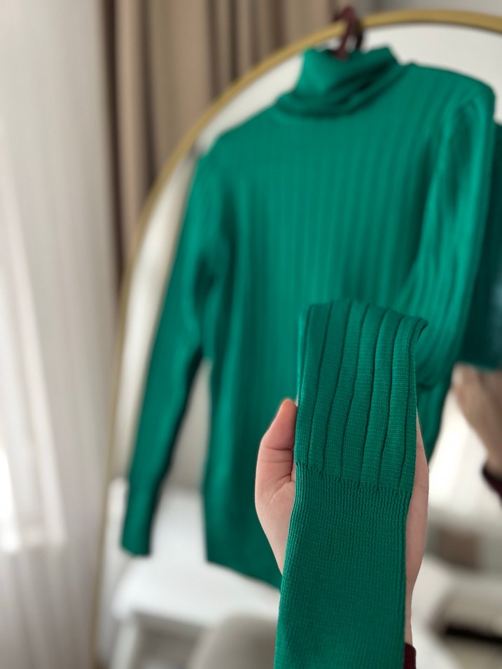 Kadın Yeşil Boğazlı Triko Kazak - Görsel 2