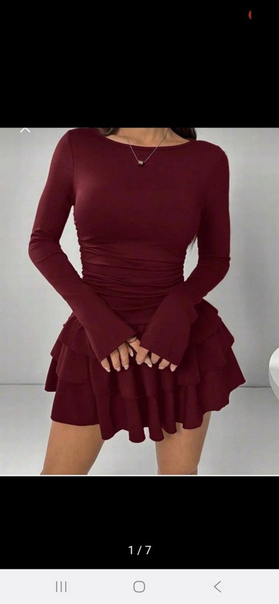 Bordo Uzun Kollu Mini Elbise - Görsel 3