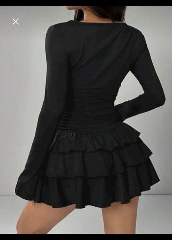 Siyah Uzun Kollu Fırfırlı Mini Goth Elbise - Görsel 4