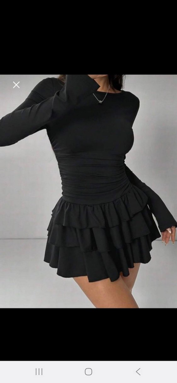 Siyah Uzun Kollu Fırfırlı Mini Goth Elbise - Görsel 2