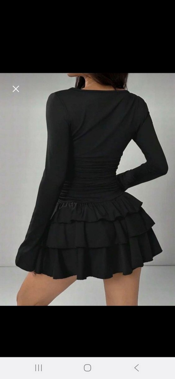 Siyah Uzun Kollu Fırfırlı Mini Goth Elbise - Görsel 4