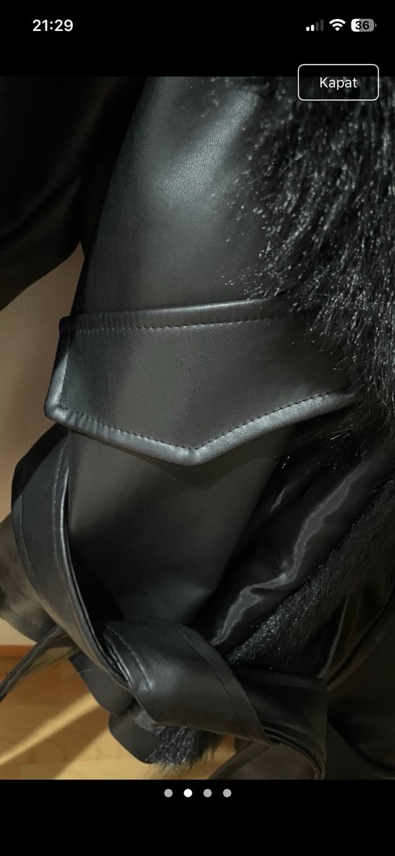 Siyah Deri Mini Kürk Detaylı Ceket - Görsel 2