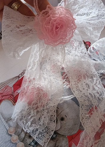 Dantel Detaylı Pembe Çiçekli Saç Bandı - Görsel 3