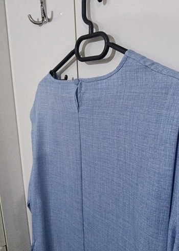 Mavi Midi Keten Karışımlı Kadın Elbise - Görsel 4