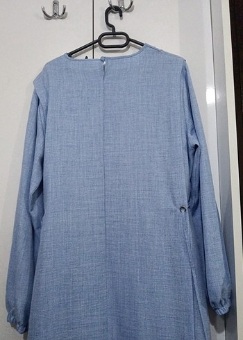 Mavi Midi Keten Karışımlı Kadın Elbise - Görsel 6