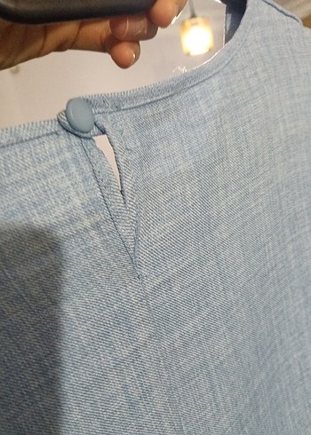 Mavi Midi Keten Karışımlı Kadın Elbise - Görsel 3