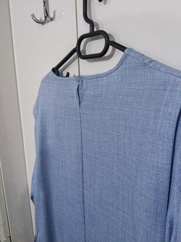 Mavi Midi Keten Karışımlı Kadın Elbise - Görsel 4