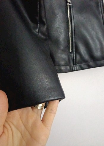 Siyah Deri Biker Ceket - Görsel 4