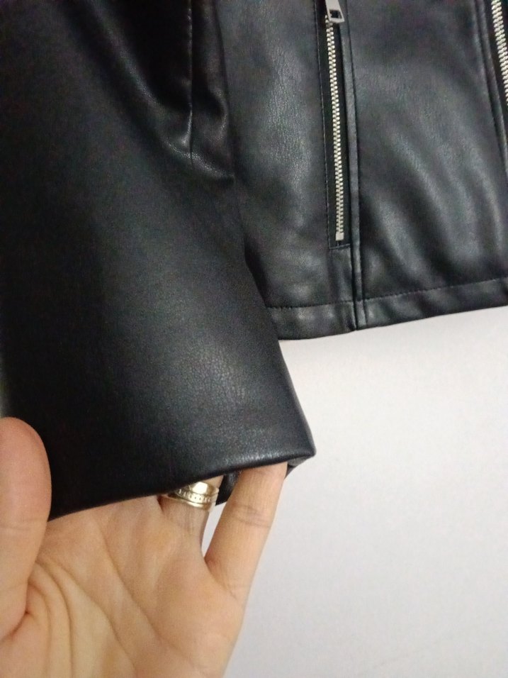 Siyah Deri Biker Ceket - Görsel 4