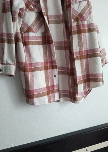 Düğmeli Bej Ekose Pamuk Gömlek - Görsel 5