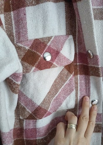 Düğmeli Bej Ekose Pamuk Gömlek - Görsel 3