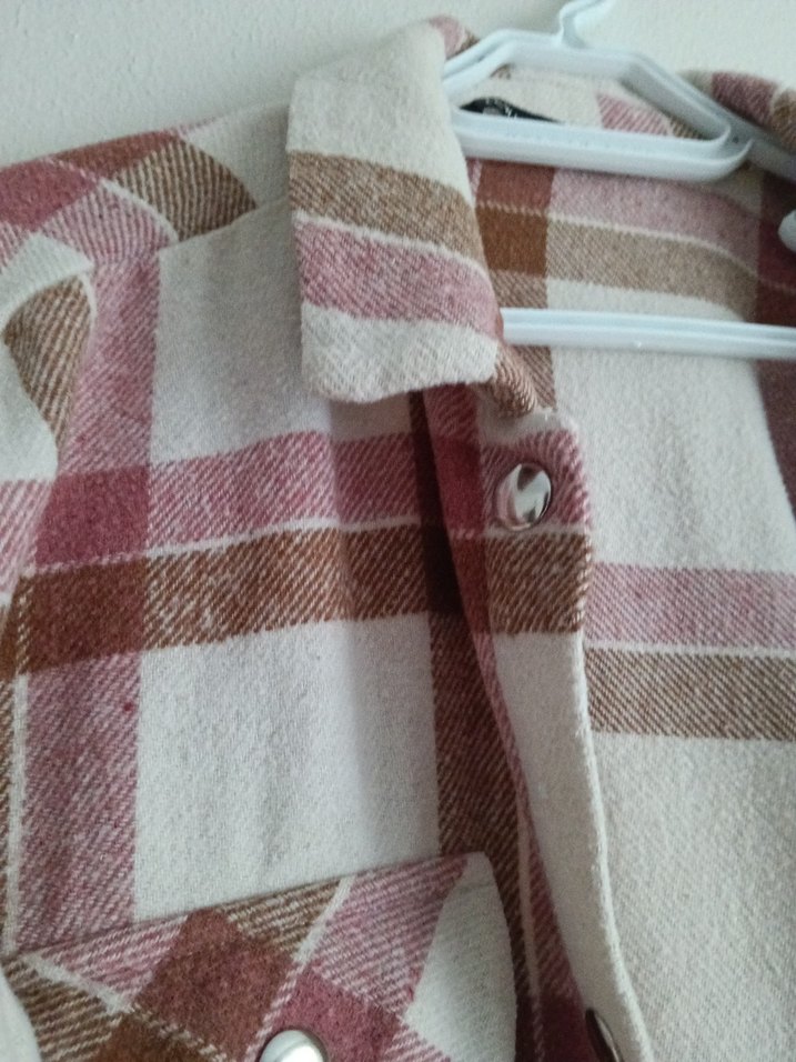 Düğmeli Bej Ekose Pamuk Gömlek - Görsel 4