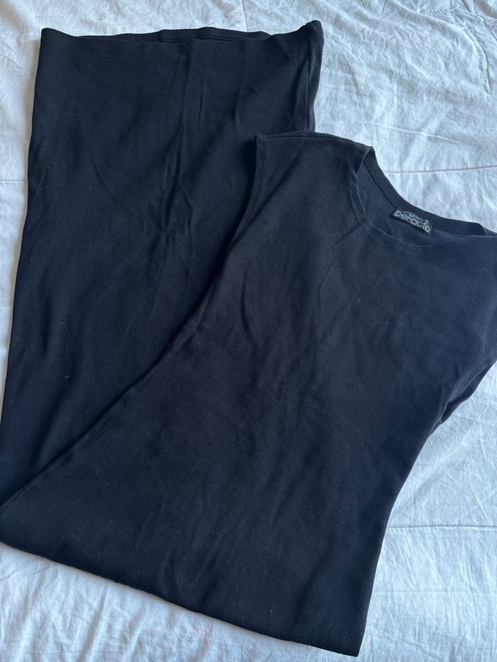 Siyah Pamuklu Uzun Kollu midi elbise - Görsel 3