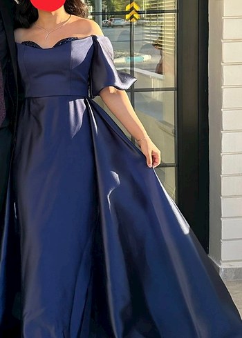 Uzun Lacivert Kuyruklu Kadın Abiye Elbise - Görsel 2